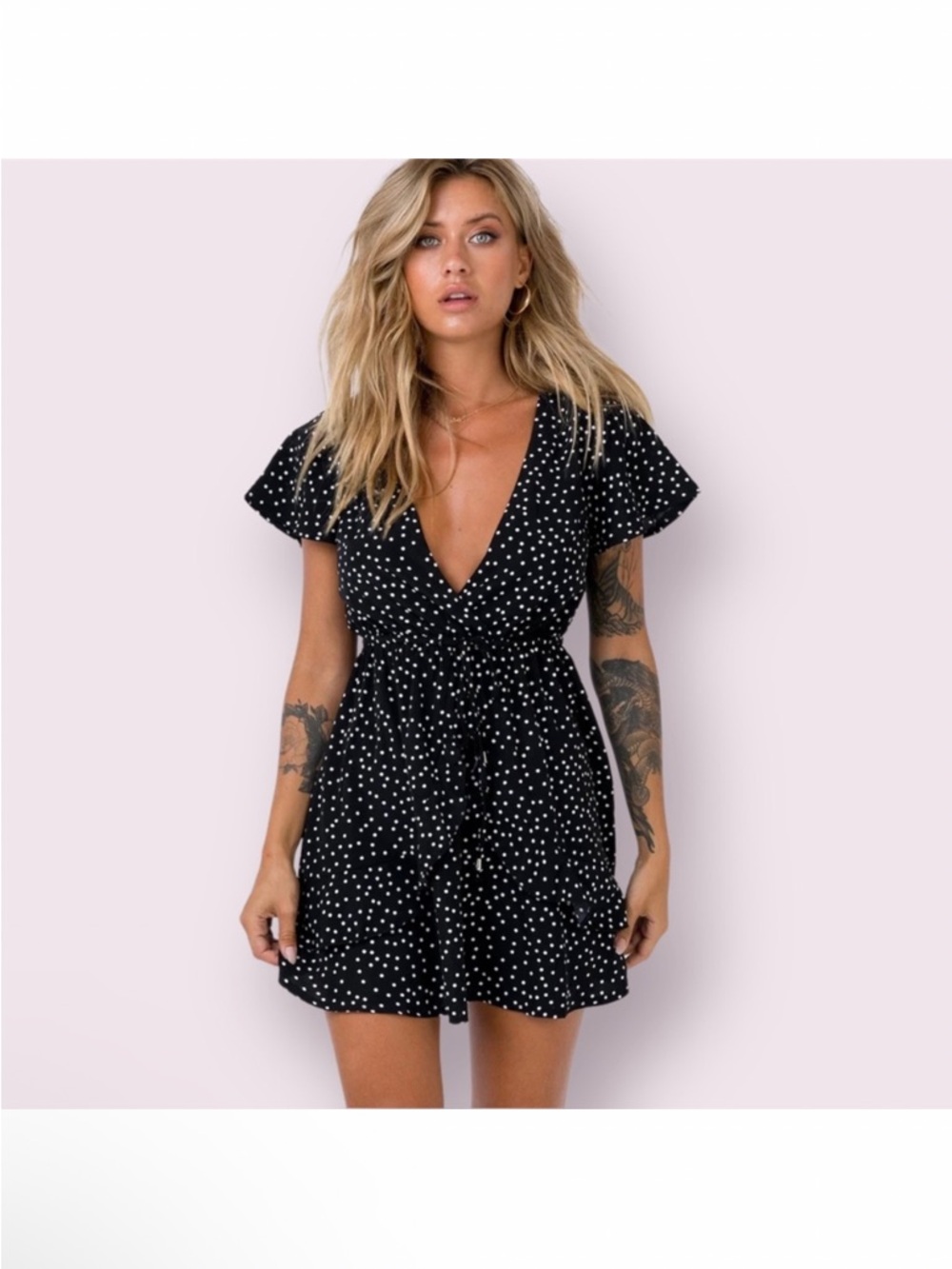 Princess Polly Bobbie mini dress in black polka dot print